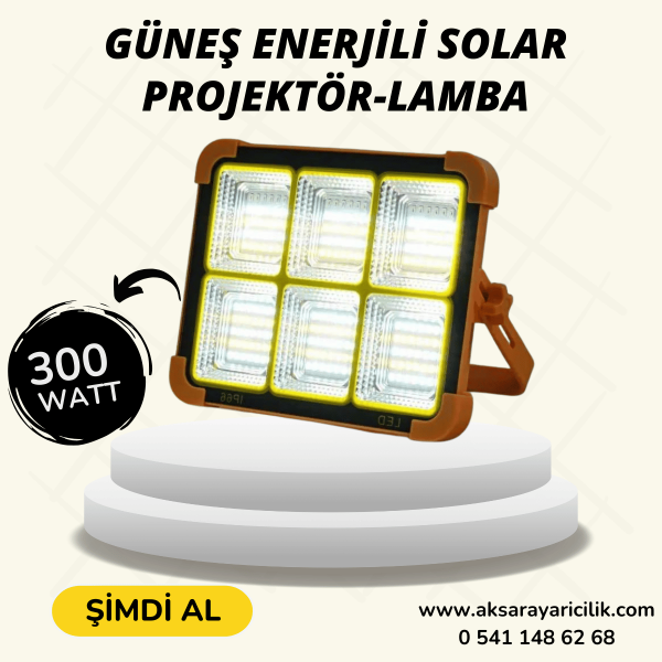 Güneş Enerjili Solar 300w Watt Led Projektör Lamba