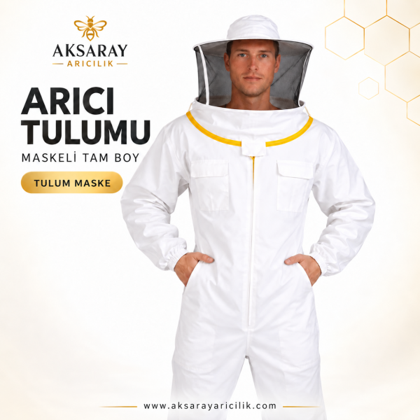 Arıcı Tulumu – Maskeli Tam Boy Beyaz Tulum Maske