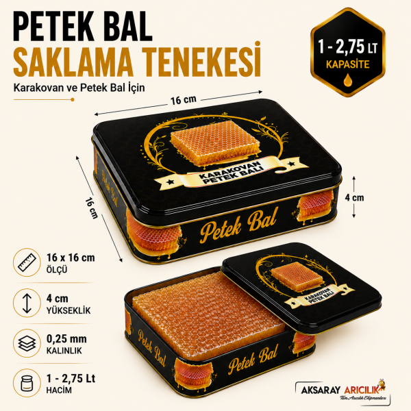 Petek Bal Saklama Tenekesi | 16x16 Kare cm Karakovan Bal Kutusu