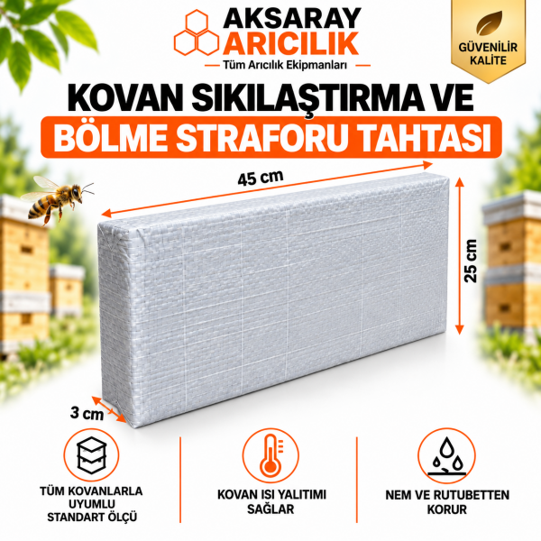 Arıcılık Kovan Bölme Straforu  1 ADET – Sıkılaştırma ve Isı Yalıtım Tahtası 45x25x3 cm