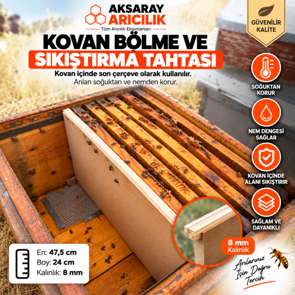 Arıcılık Kovan Bölme Tahtası ve Sıkılaştırma Tahtası 1 Adet – 47,5x24 cm