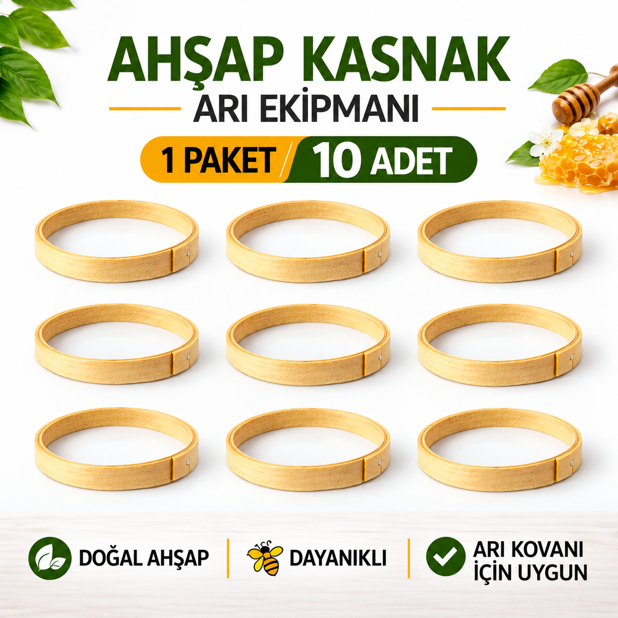 Ahşap Arı Kovanı Kasnağı 10 Adet – Petek Bal Üretimi İçin
