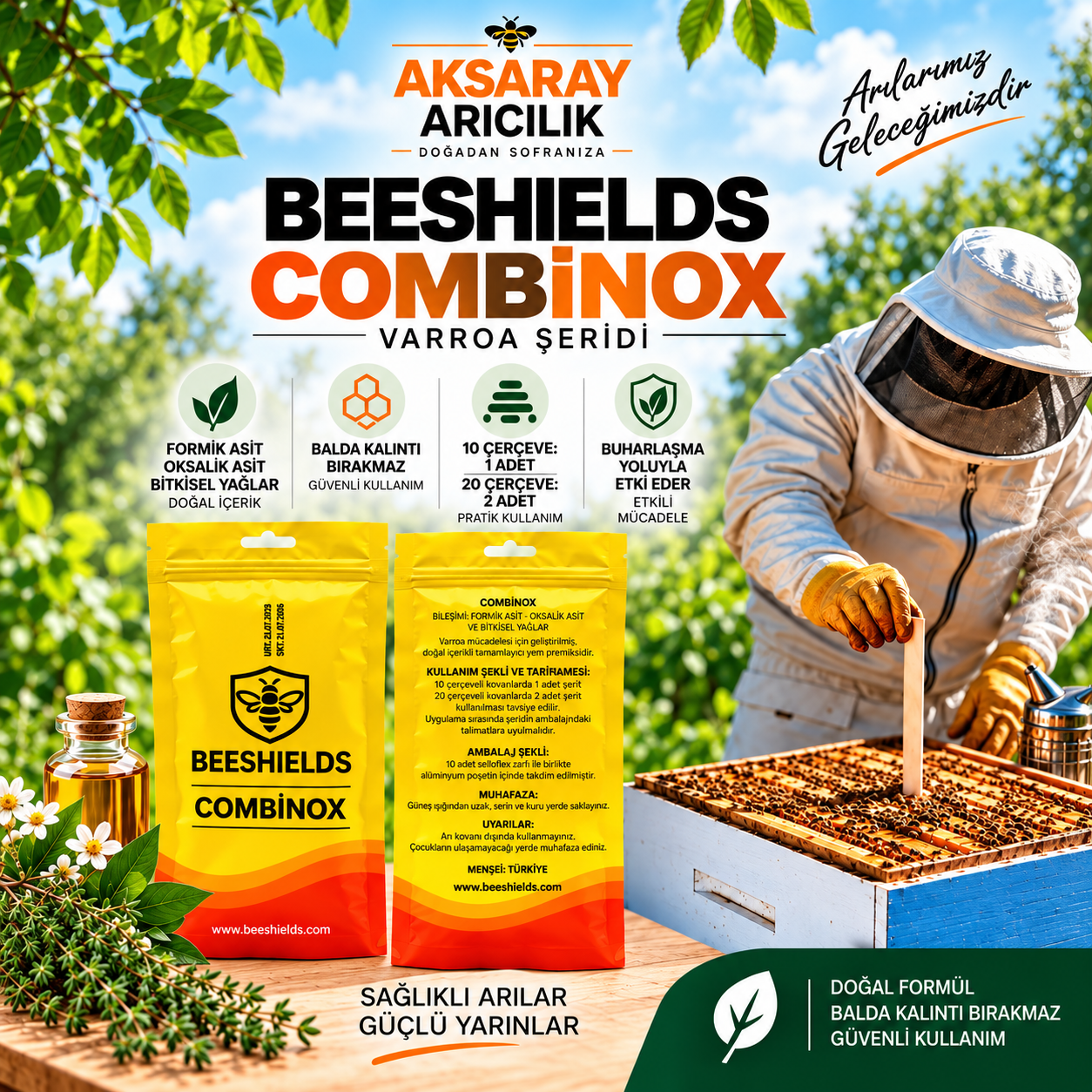 Beeshields Combinox Formik ve Oksalik Asit İçeren Arıcılık Şeridi 10 Adet